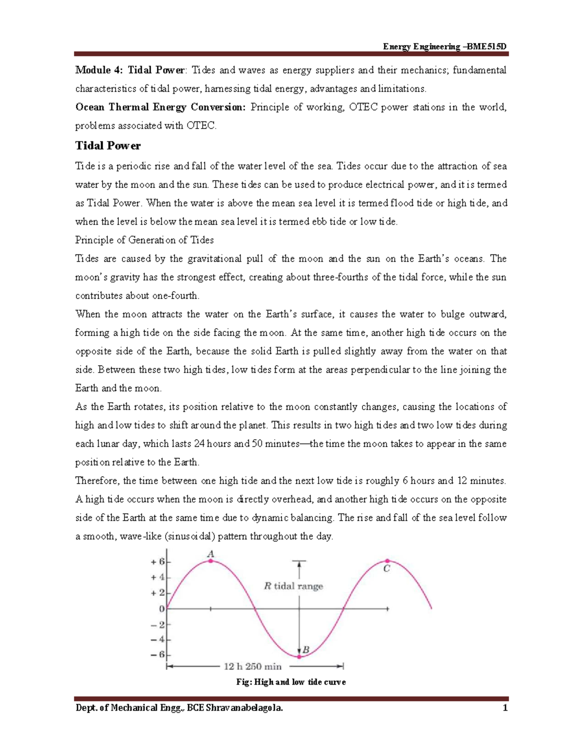 Energy Engineering Module 4: Tidal and Wave Power Fundamentals - Studocu