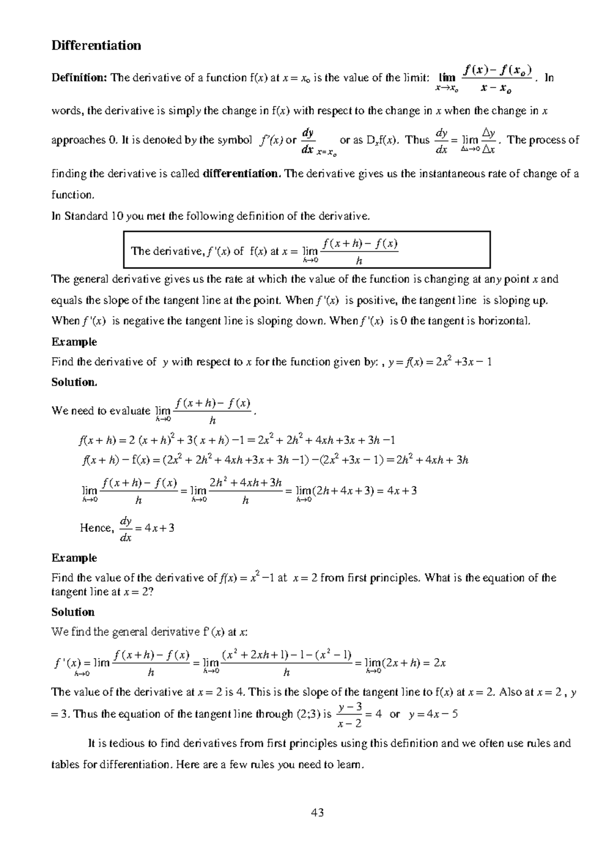Differentiation and Applications: Concepts and Examples (MATH101) - Studocu