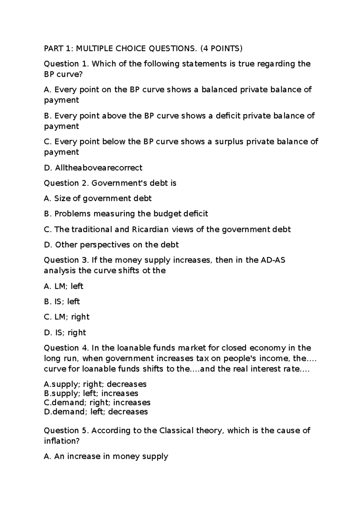 Macroeconomics - Part 1: Multiple Choice Questions & Answers - Studocu