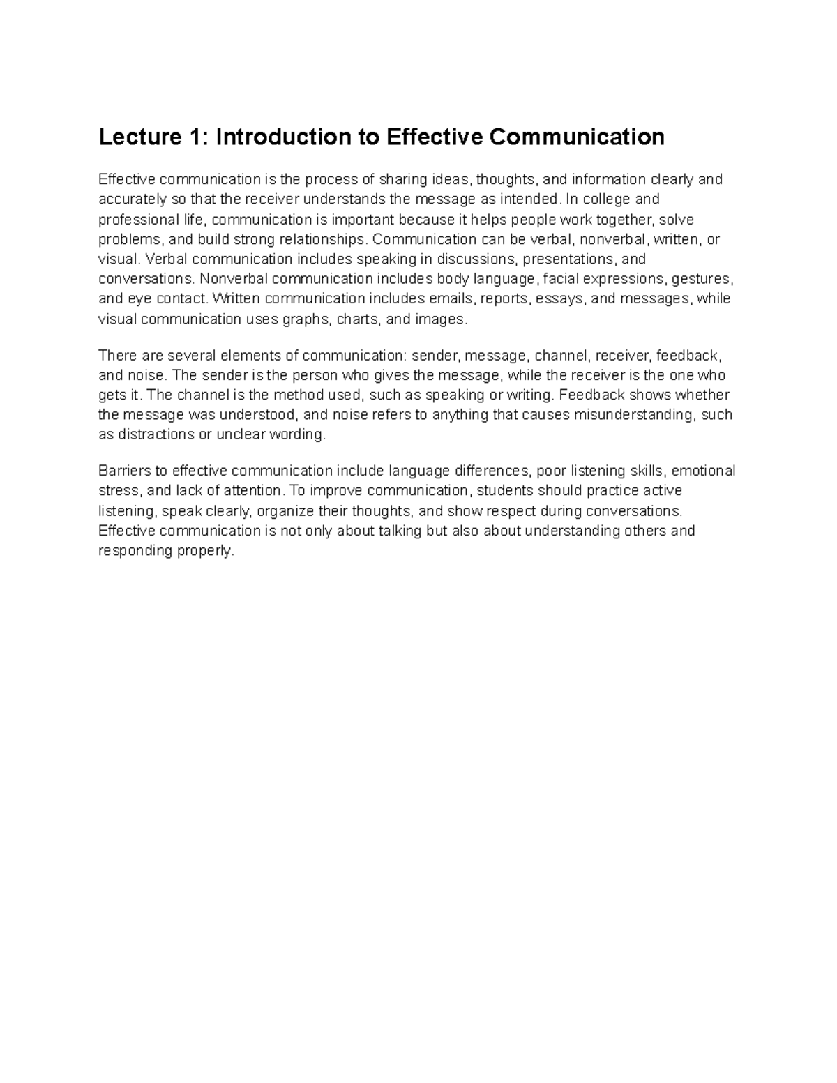 Lecture 1: Intro to Effective Communication Techniques - Studocu