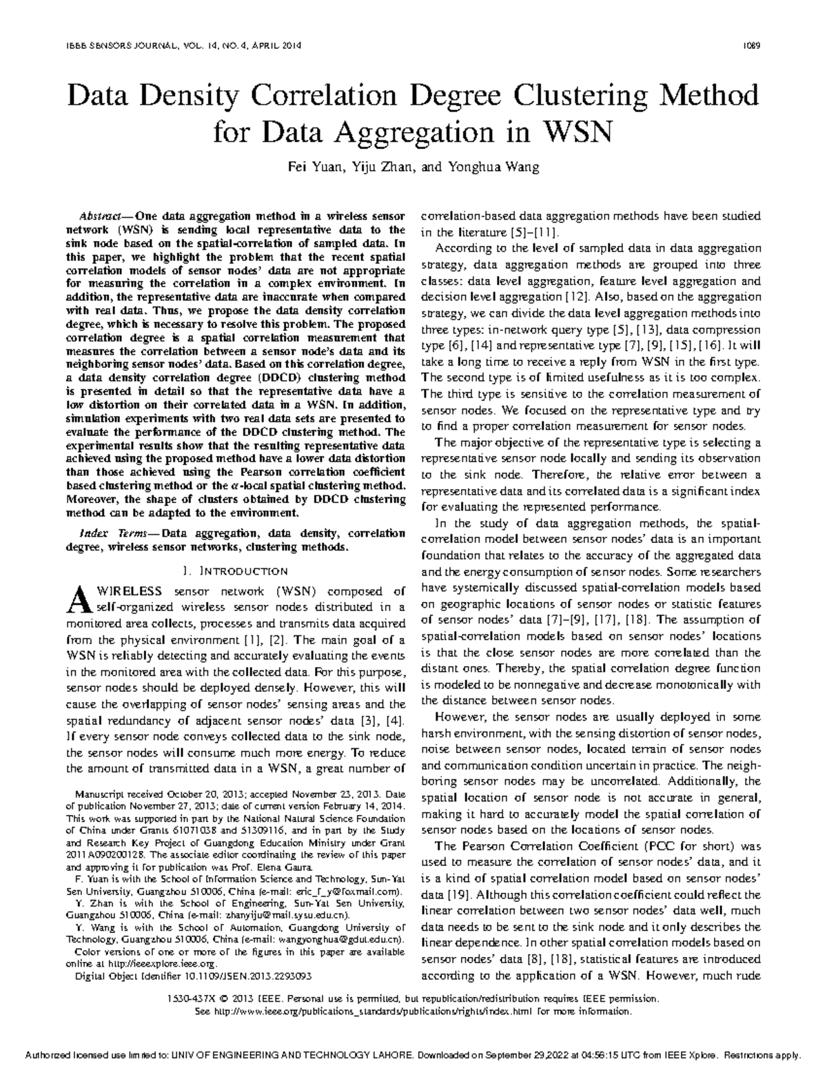 DDCD Clustering Method for Enhanced Data Aggregation in WSN - Studocu