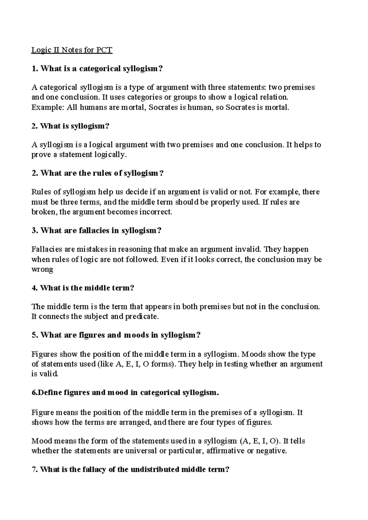Logic II Notes for PCT: Understanding Categorical Syllogisms and ...