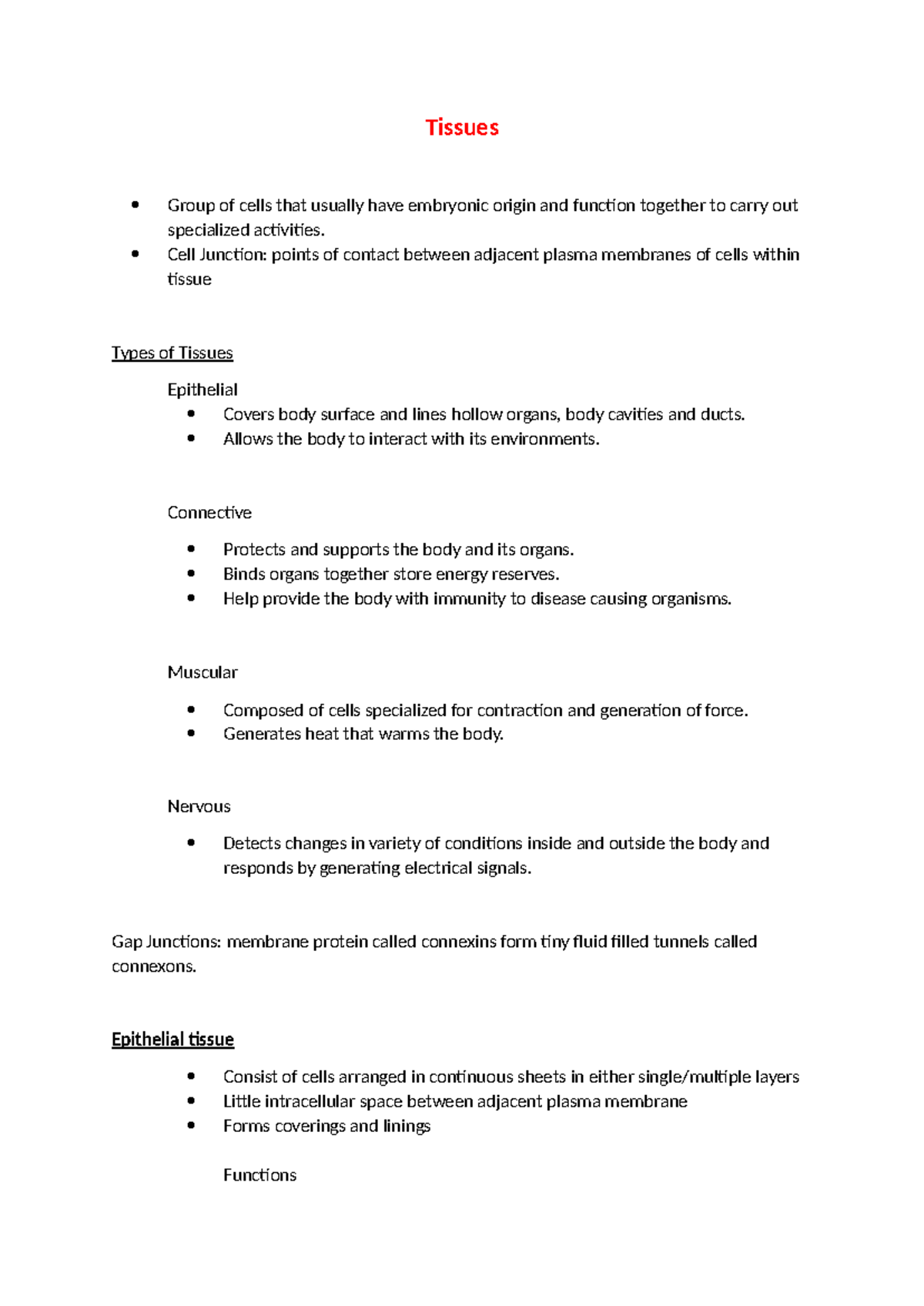 Chapter 12: Overview of Tissues and Their Functions - Studocu