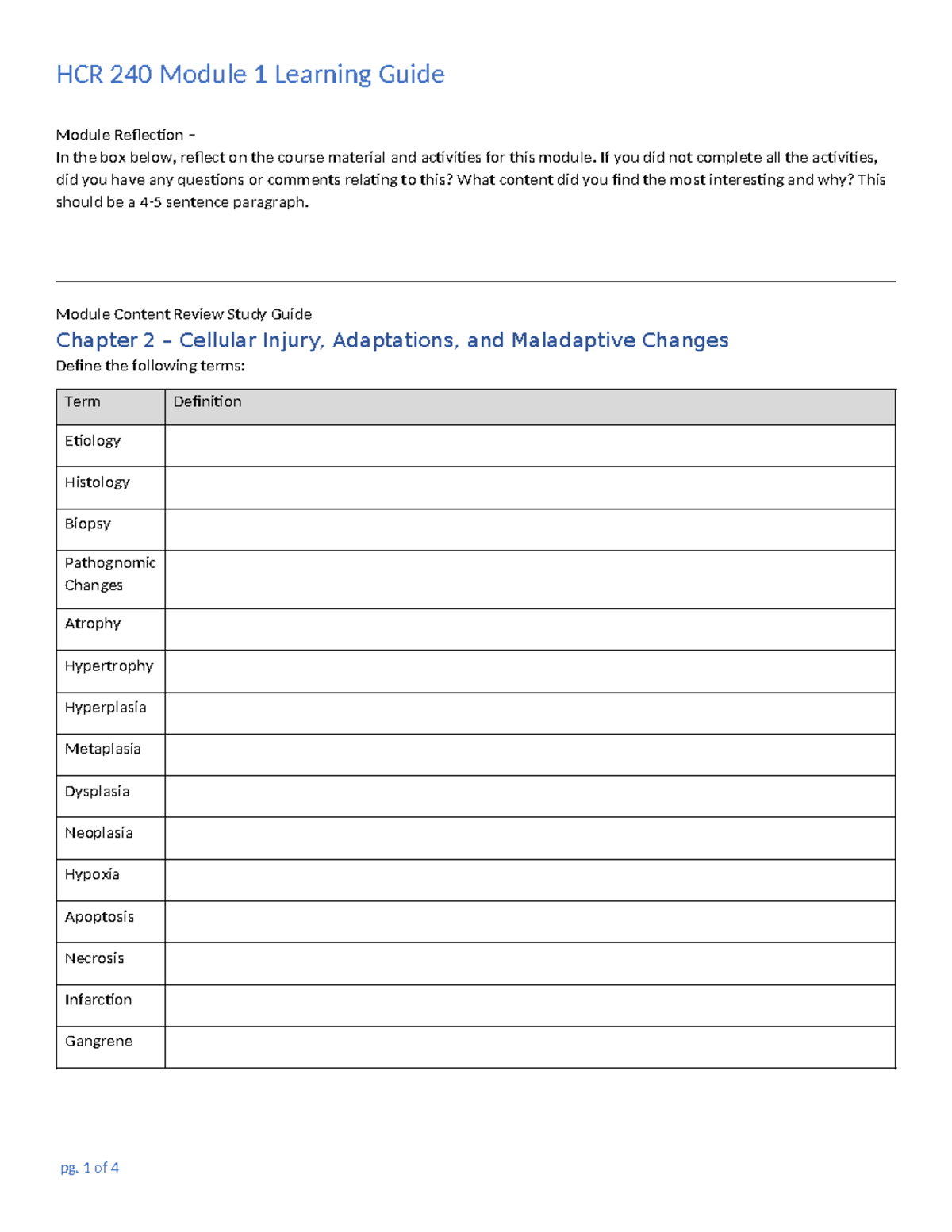 HCR 240 Module 1 Learning Guide - Module Reflection – In the box below ...