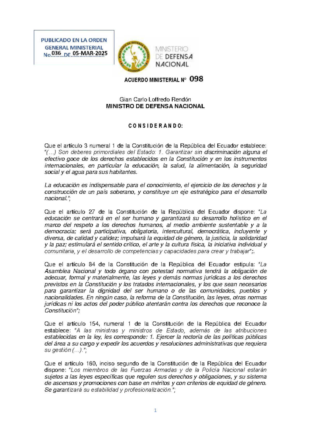 Reglamento de Educación Militar de las Fuerzas Armadas del Ecuador ...