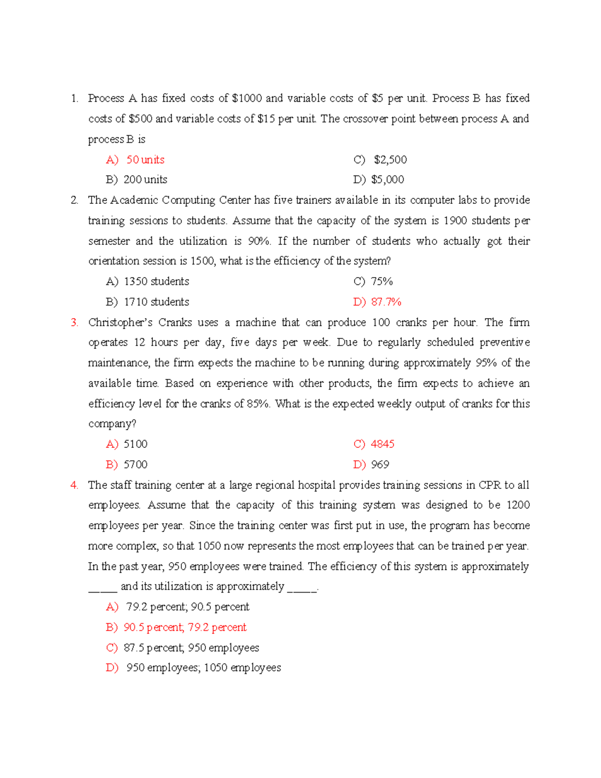 OM 2025 Final Exam: Process Analysis and Efficiency Calculations - Studocu