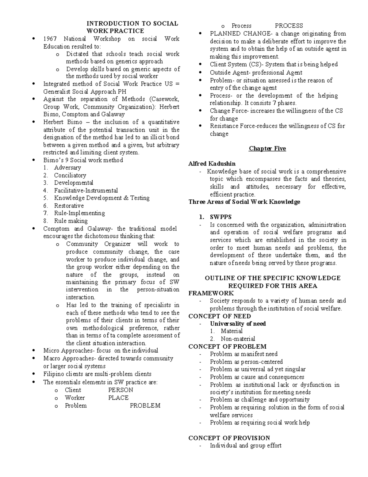Midterm Exam Notes: Introduction to Social Work Practice (SW 1967 ...