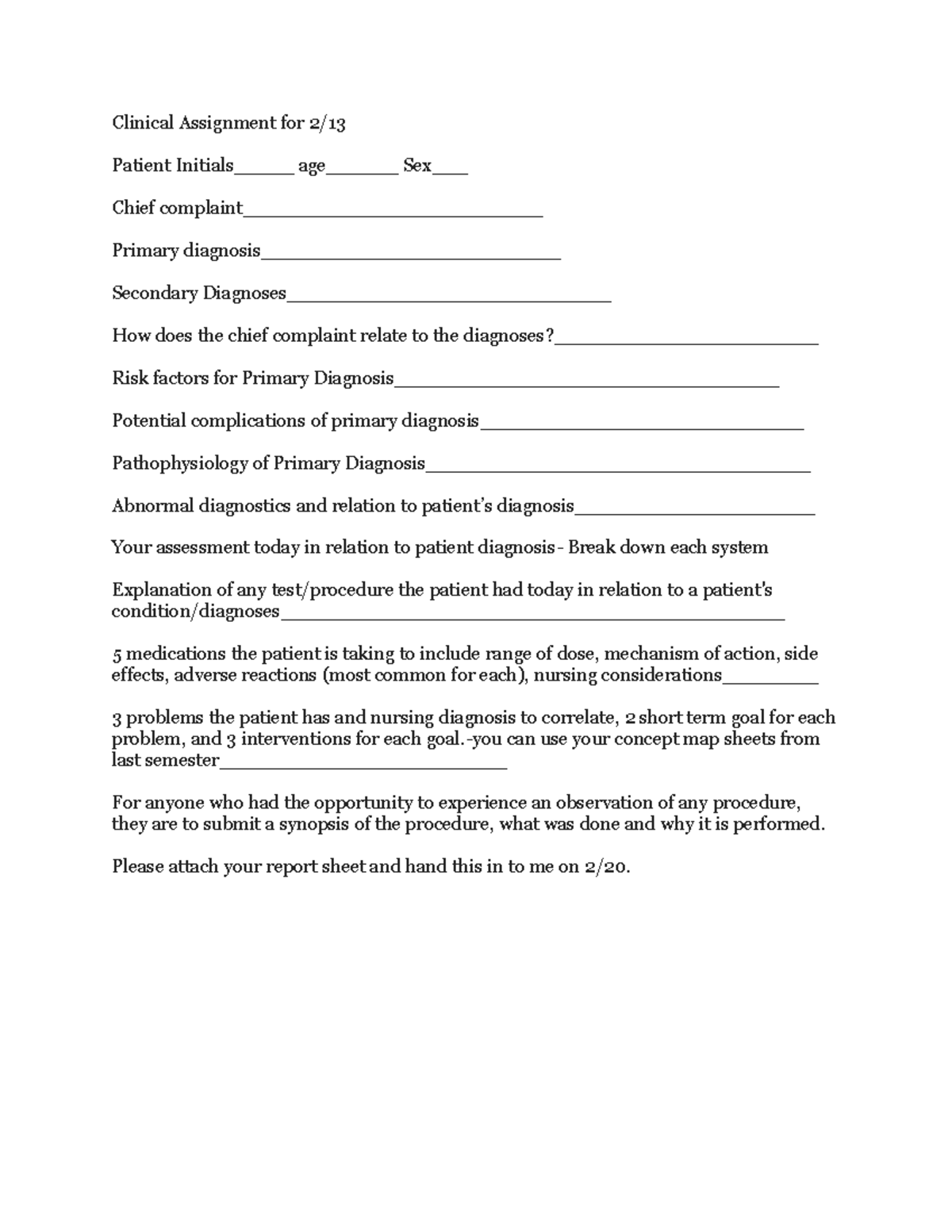 Clinical Assignment for Patient Care: Chief Complaint & Risk Factors ...