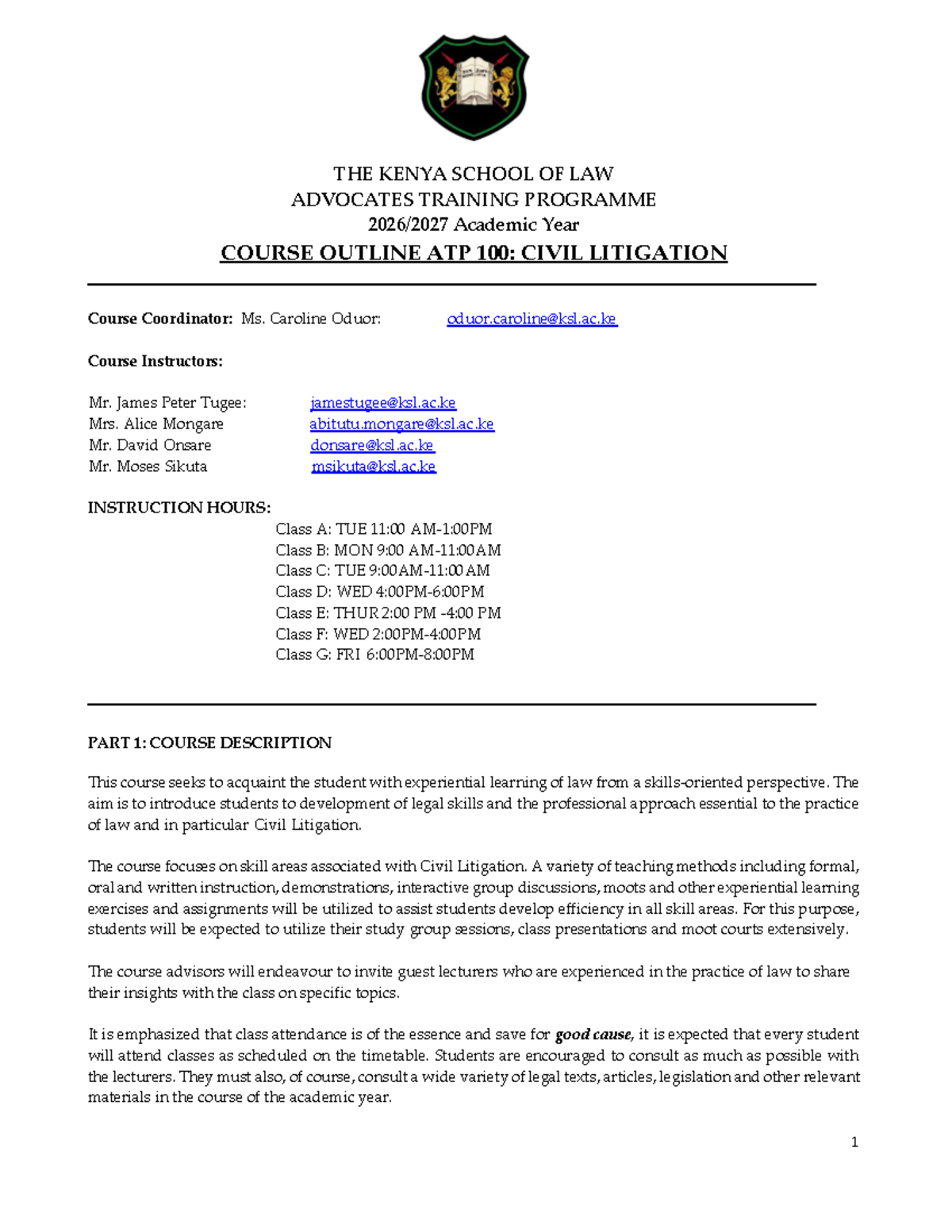 ATP 100: Civil Litigation Course Outline for 2026-2027 - Studocu
