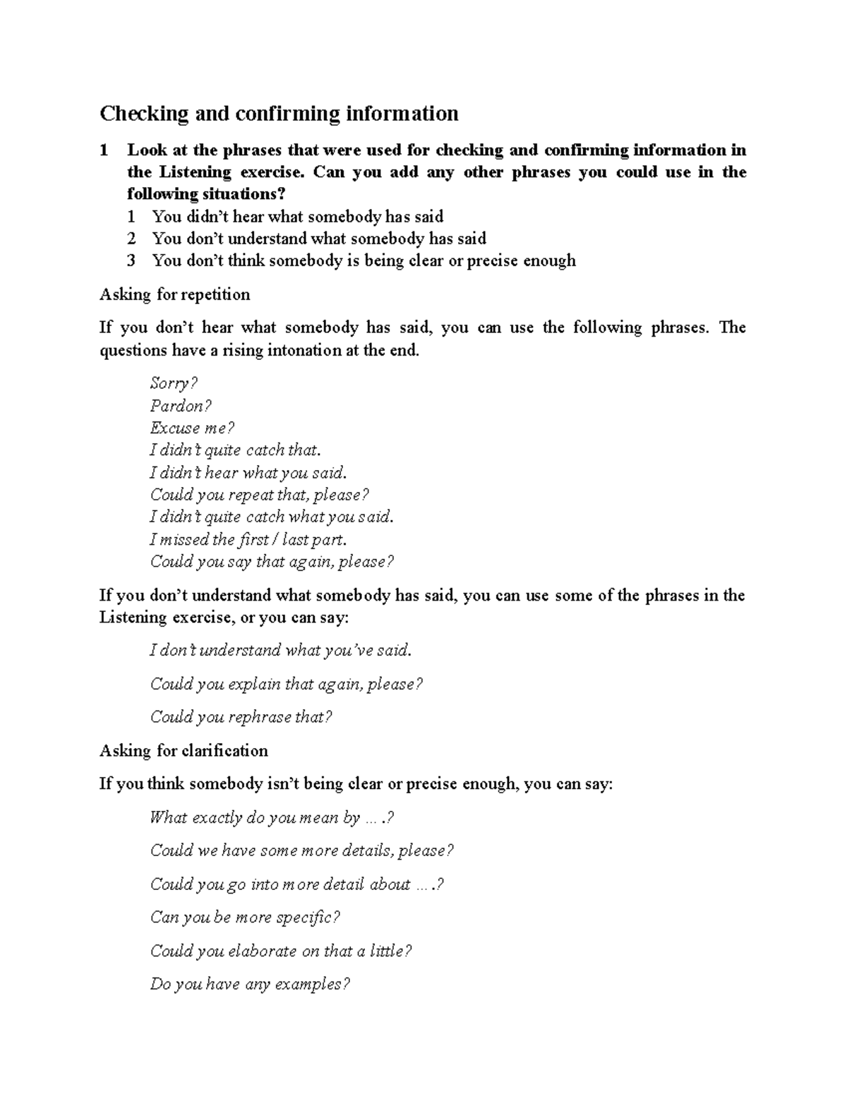Effective Phrases for Checking & Confirming Info (U1) - Studocu
