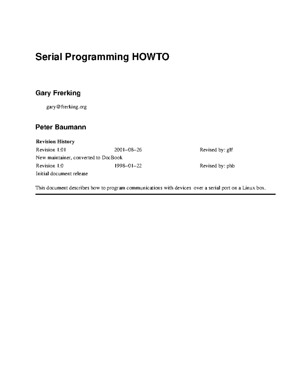Serial Programming HOWTO: Communicating Over Serial Ports on Linux ...
