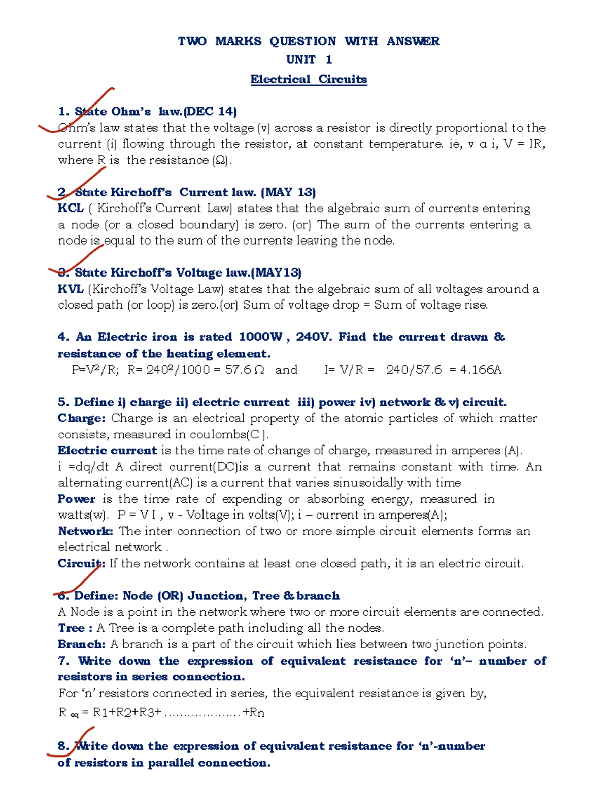 BE3251 BEEE-CSE & IT - 2 Marks Q&A Guide - Studocu