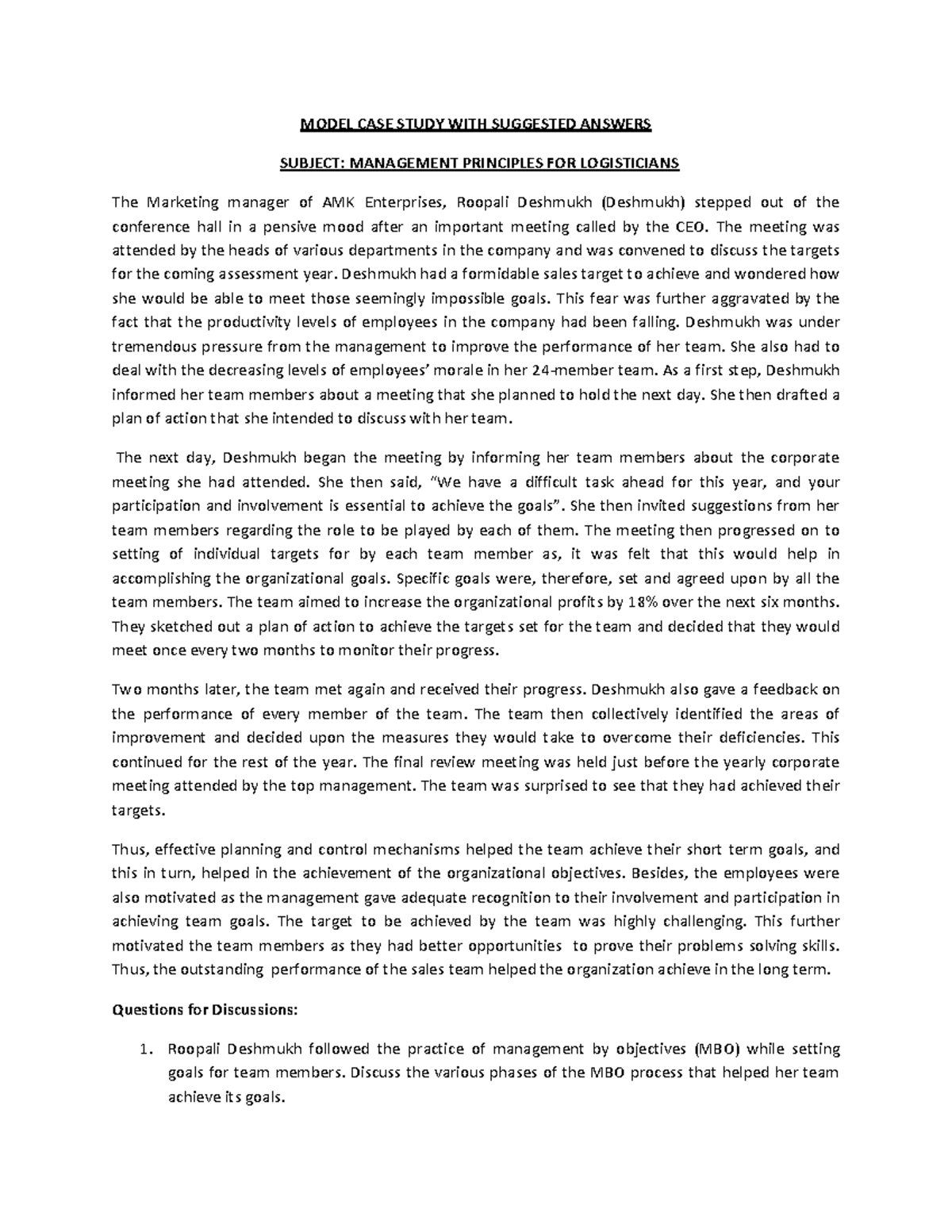 Model CASE Study WITH Suggested Answers - MODEL CASE STUDY WITH ...