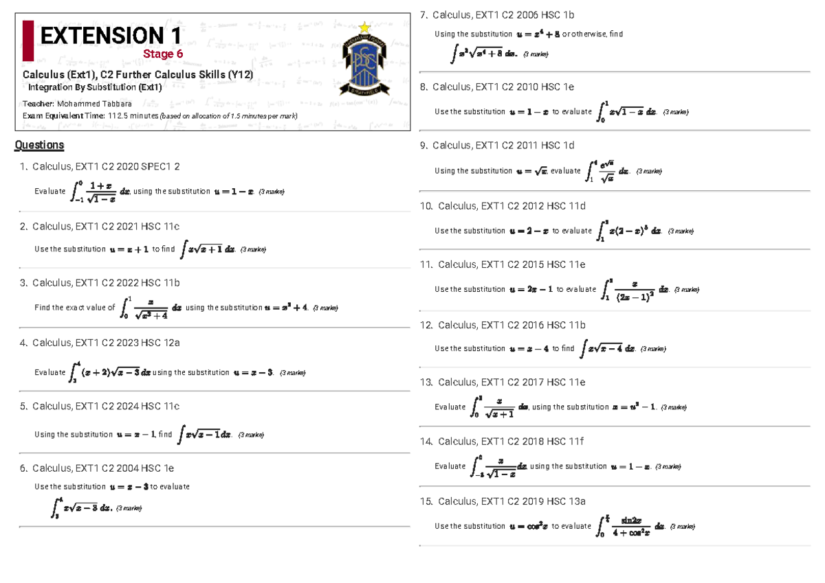 Calculus EXT1 C2 HSC Revision Document with Answers - Studocu