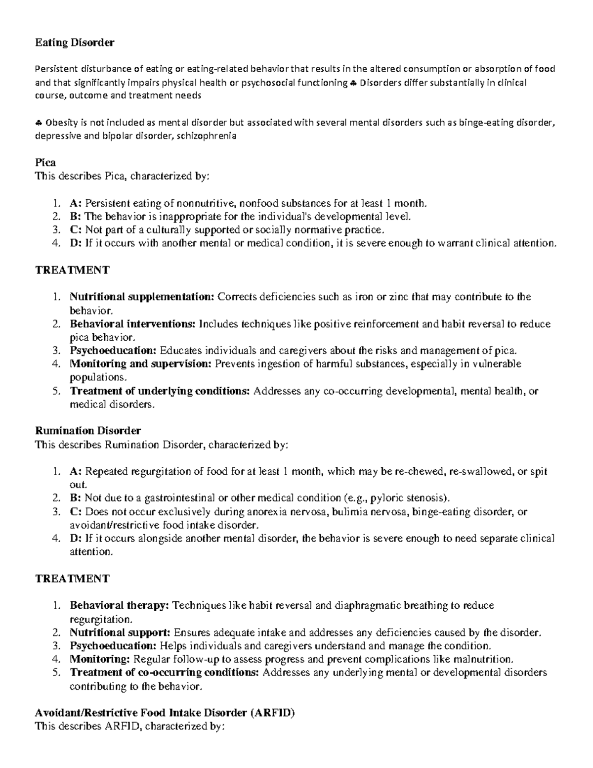 Eating Disorders Overview: Types, Symptoms, and Treatments - Studocu