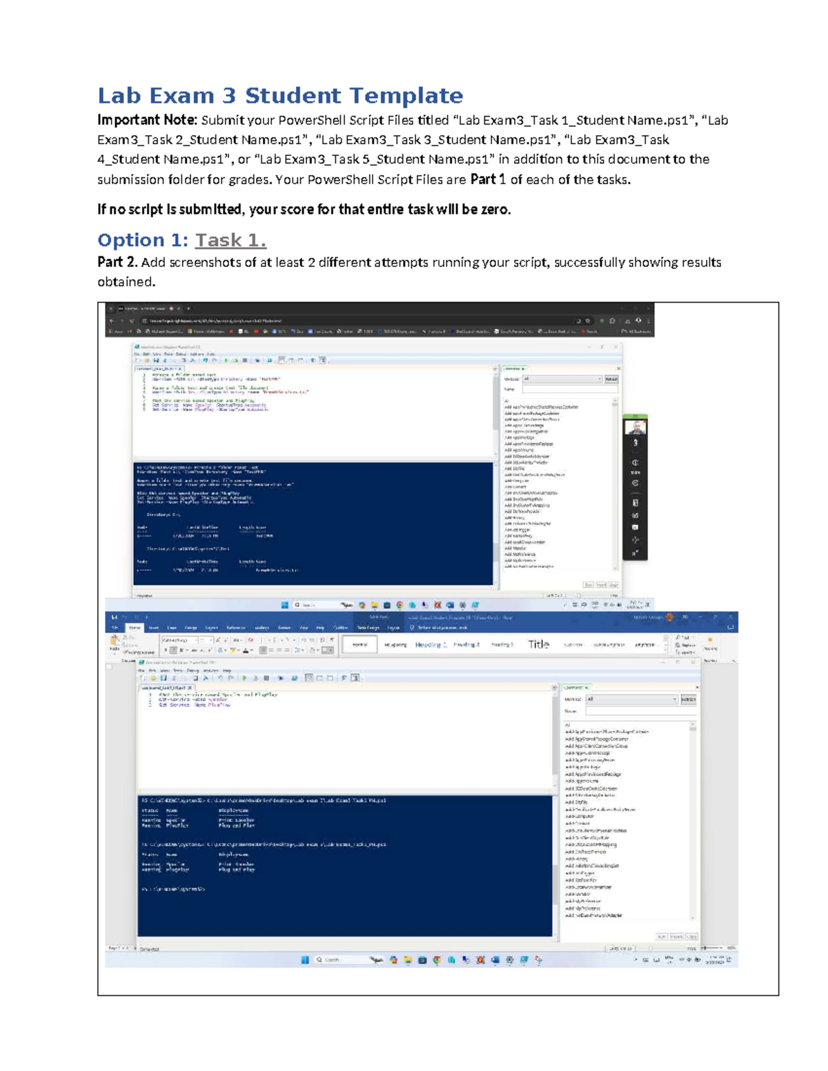 Lab Exam 3: PowerShell Script Submission Guidelines and Tasks - Studocu