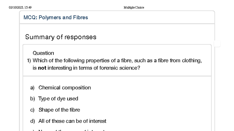MCQ: Forensic Analysis of Polymers & Fibres (15:49) - Studocu