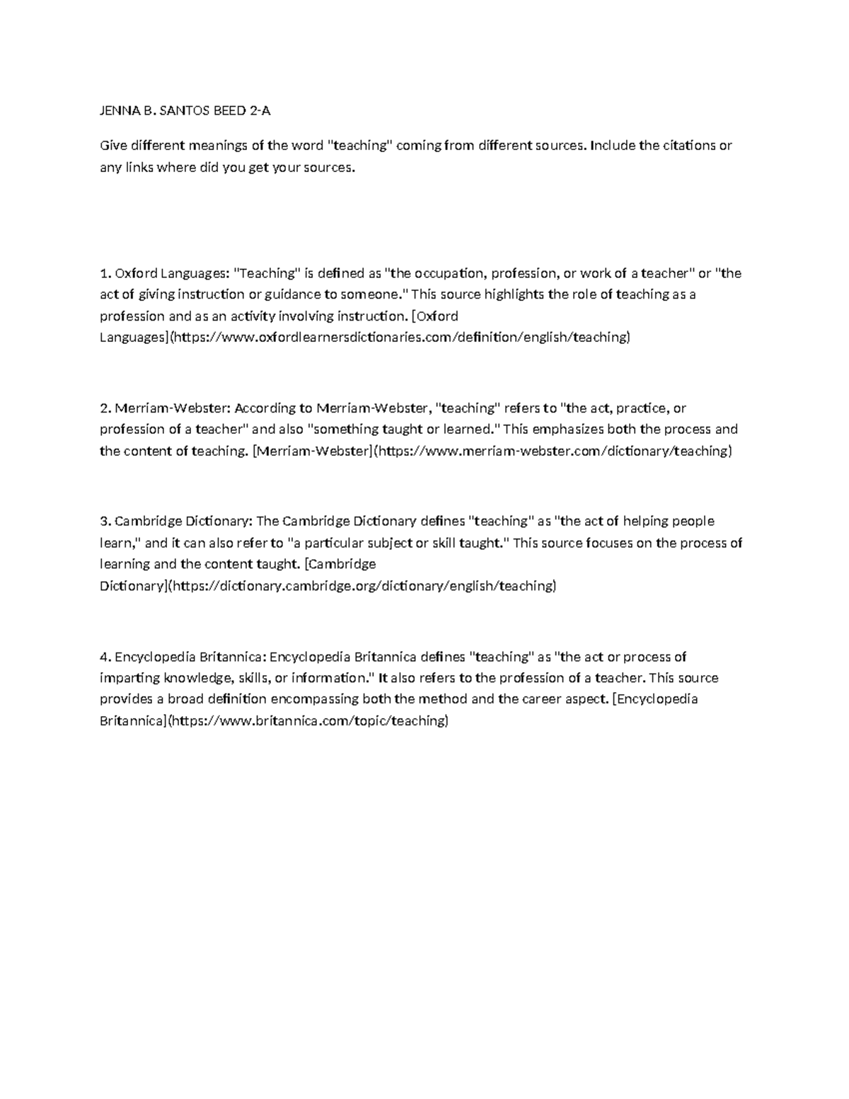 BEED 2-A Lesson: Various Definitions of 