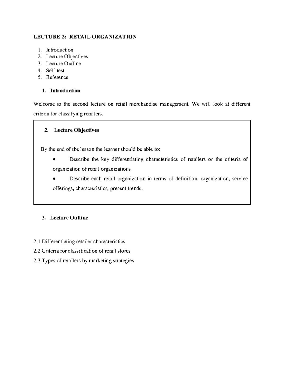 LECTURE 2: RETAIL ORGANIZATION - Key Concepts and Characteristics - Studocu