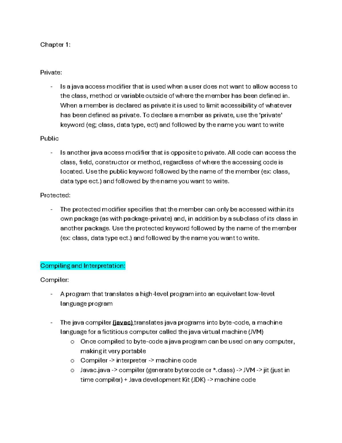 Cp213 Midterm Notes: Java Access Modifiers, Compilation, and More - Studocu