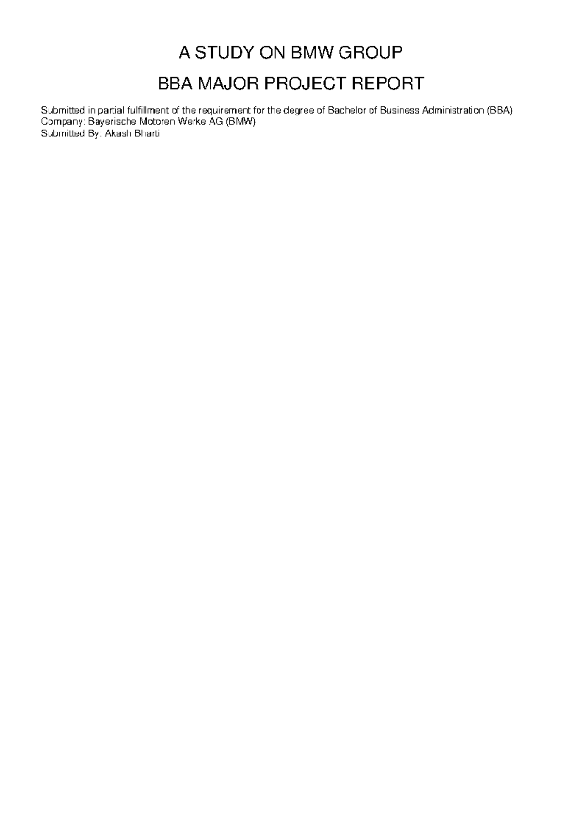 BBA Major Project Report: In-Depth Study of BMW Group - Studocu