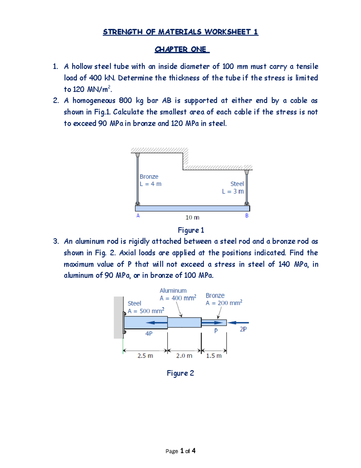 Strength of material ass-1 - STRENGTH OF MATERIALS WORKSHEET 1 CHAPTER ...
