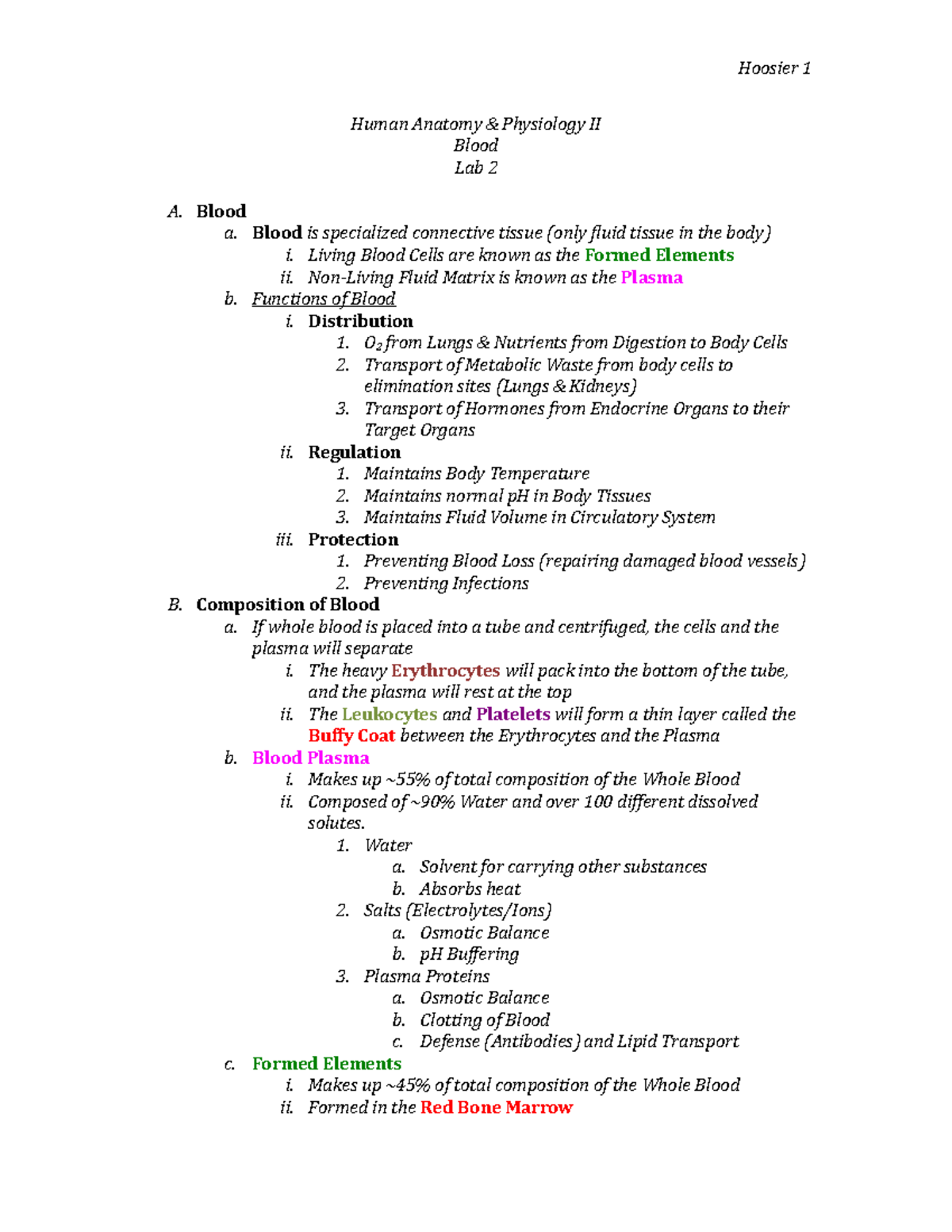 Human Anatomy & Physiology II Lab 2: In-Depth Blood Analysis Notes ...