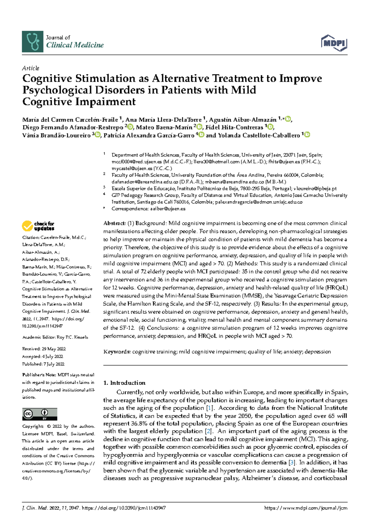 Cognitive Stimulation as a Treatment for Mild Cognitive Impairment ...