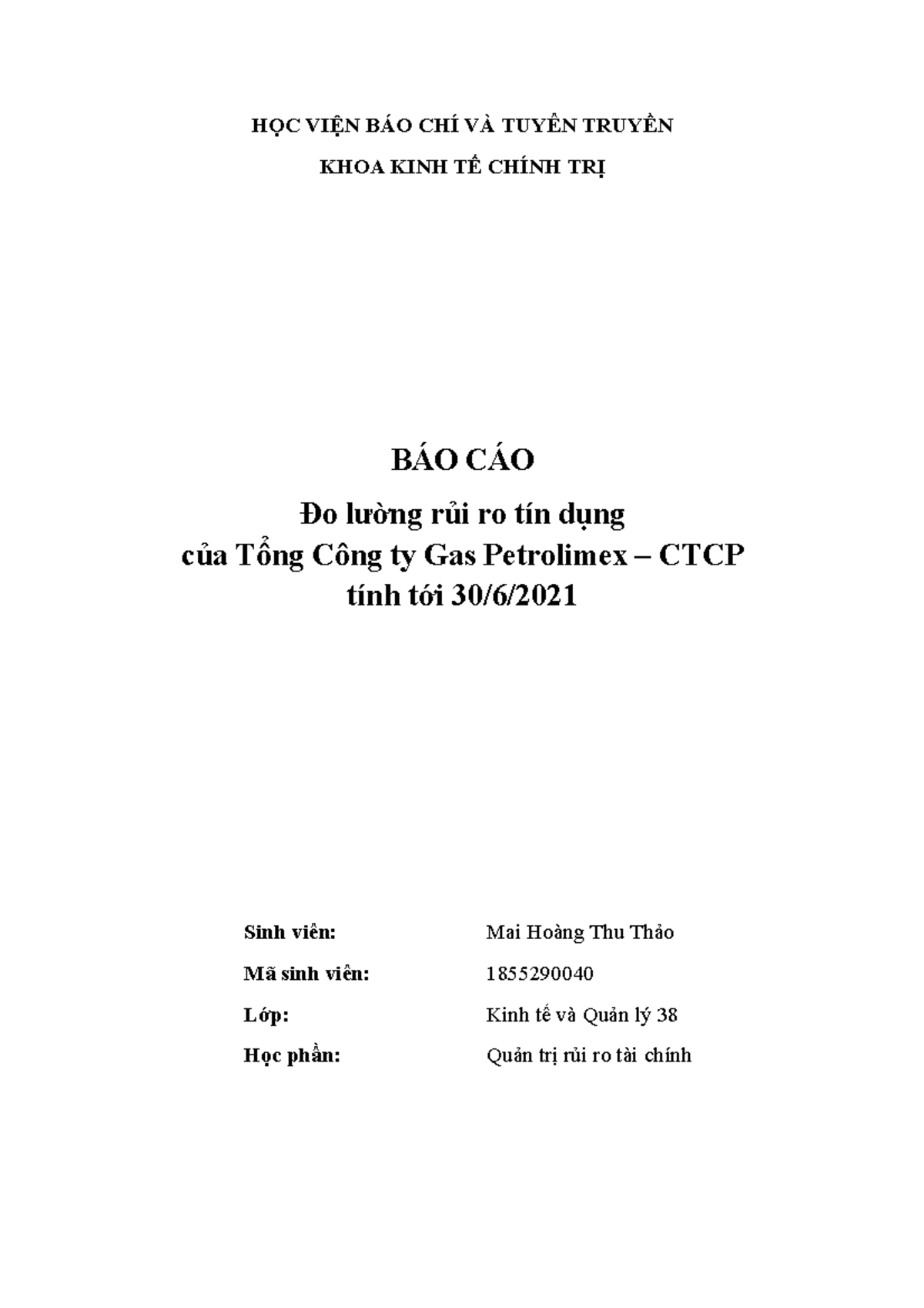 Báo cáo Đánh Giá Rủi Ro Tín Dụng của Tổng Công Ty Gas Petrolimex - QTRT ...