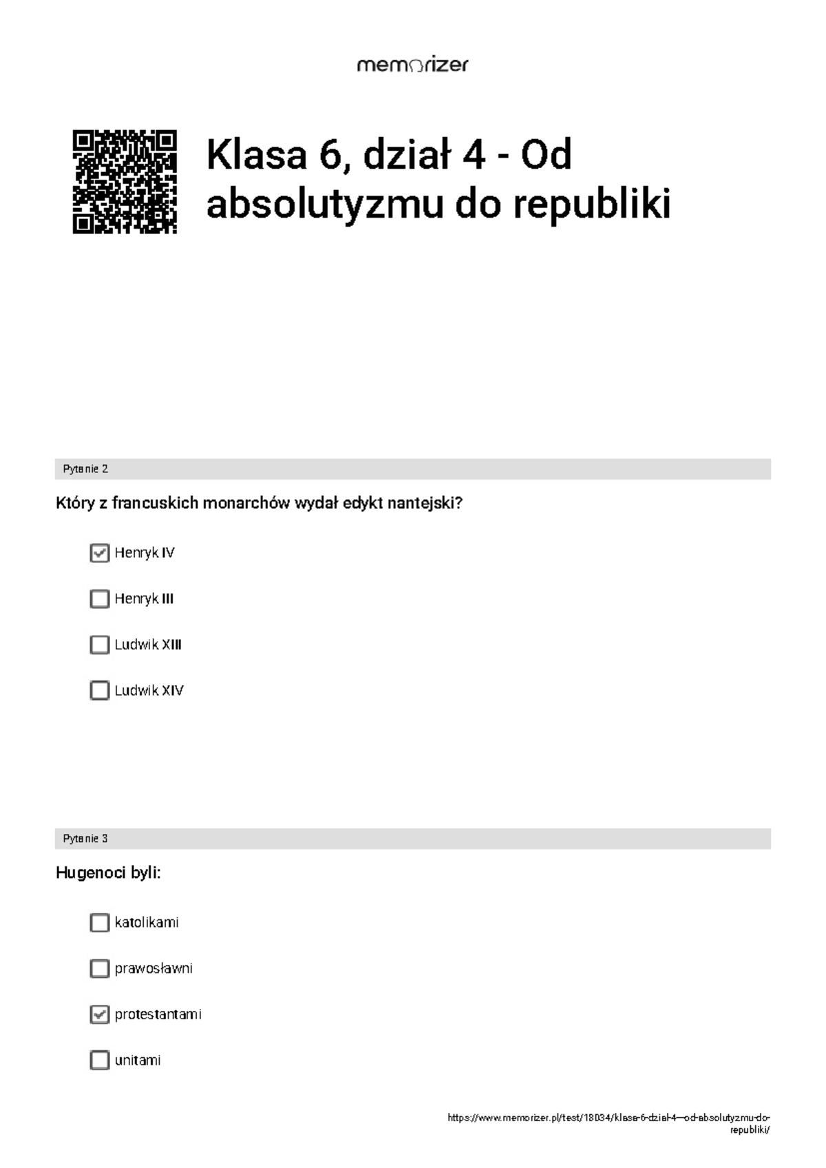 My I Historia Klasa 6 Sprawdzian Dział 4