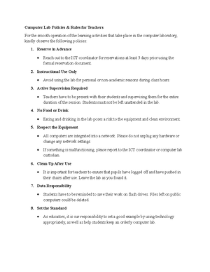 Computer Lab Rules & Policies for Students: Guidelines for Use - Studocu