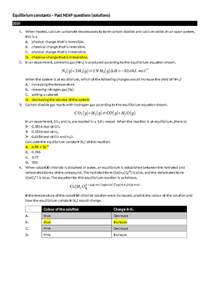3.3 Equilibrium constants past QCE questions (solutions) - Equilibrium ...