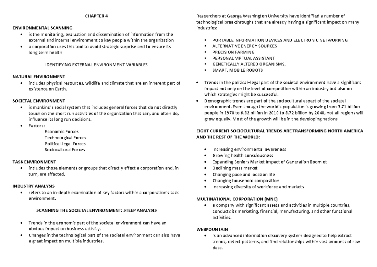 CHAPTER 4: ENVIRONMENTAL SCANNING AND INDUSTRY ANALYSIS - Studocu