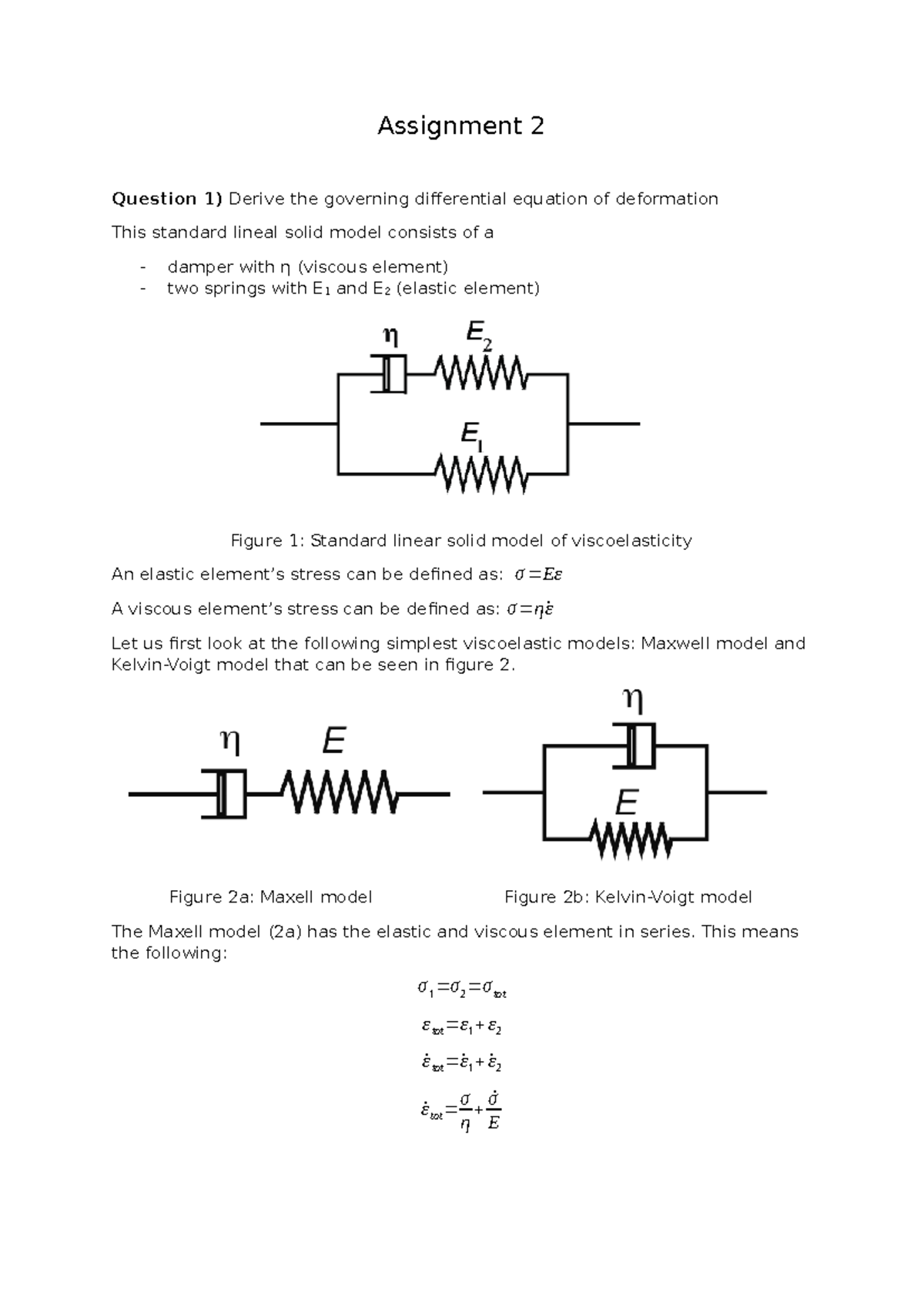Assignment 2: Governing Differential Equations of Viscoelastic Models ...