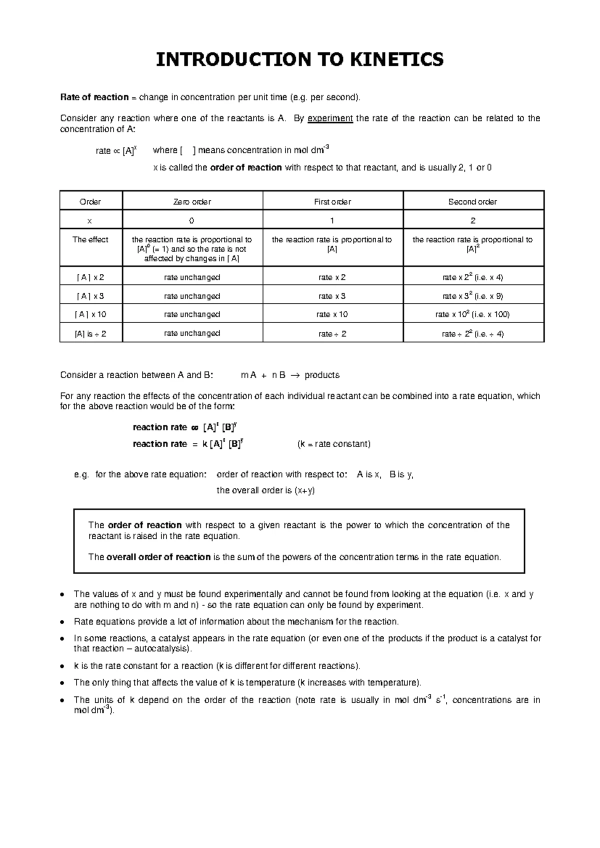 Kinetics Calculations and Rate Equations - Bio 2 Practice Materials ...