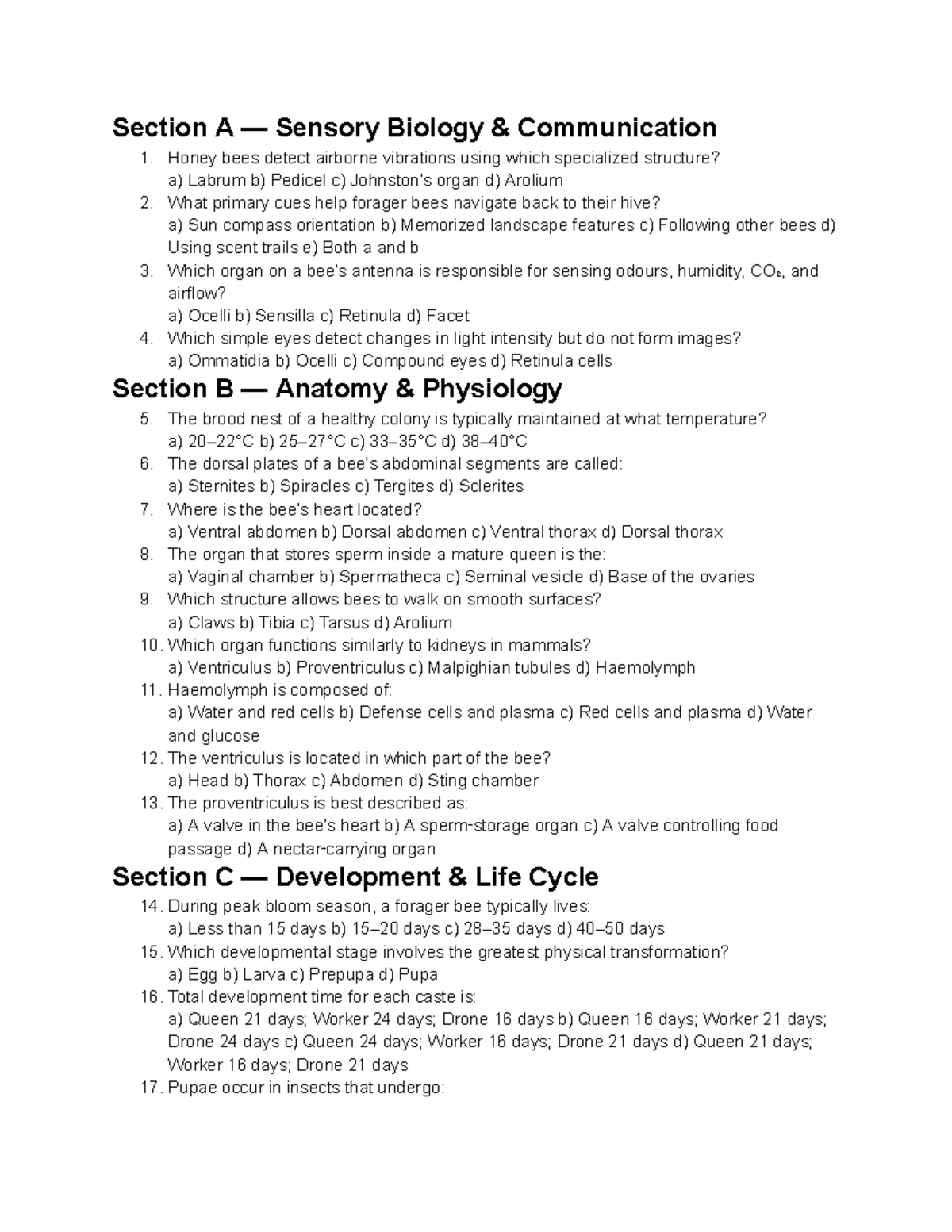 ENVS 2210 Final Exam Review: Honey Bee Biology and Behavior - Studocu