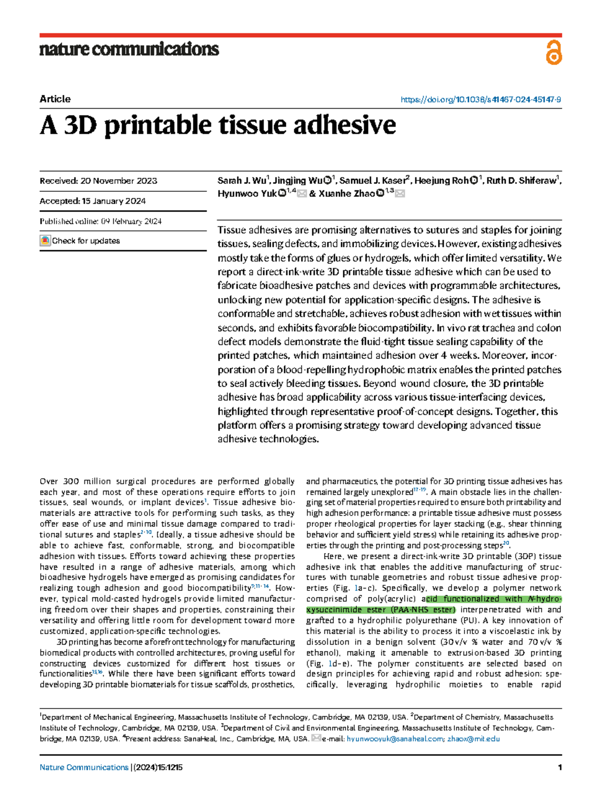 3D Printable Tissue Adhesive Innovations in Biomedical Applications ...