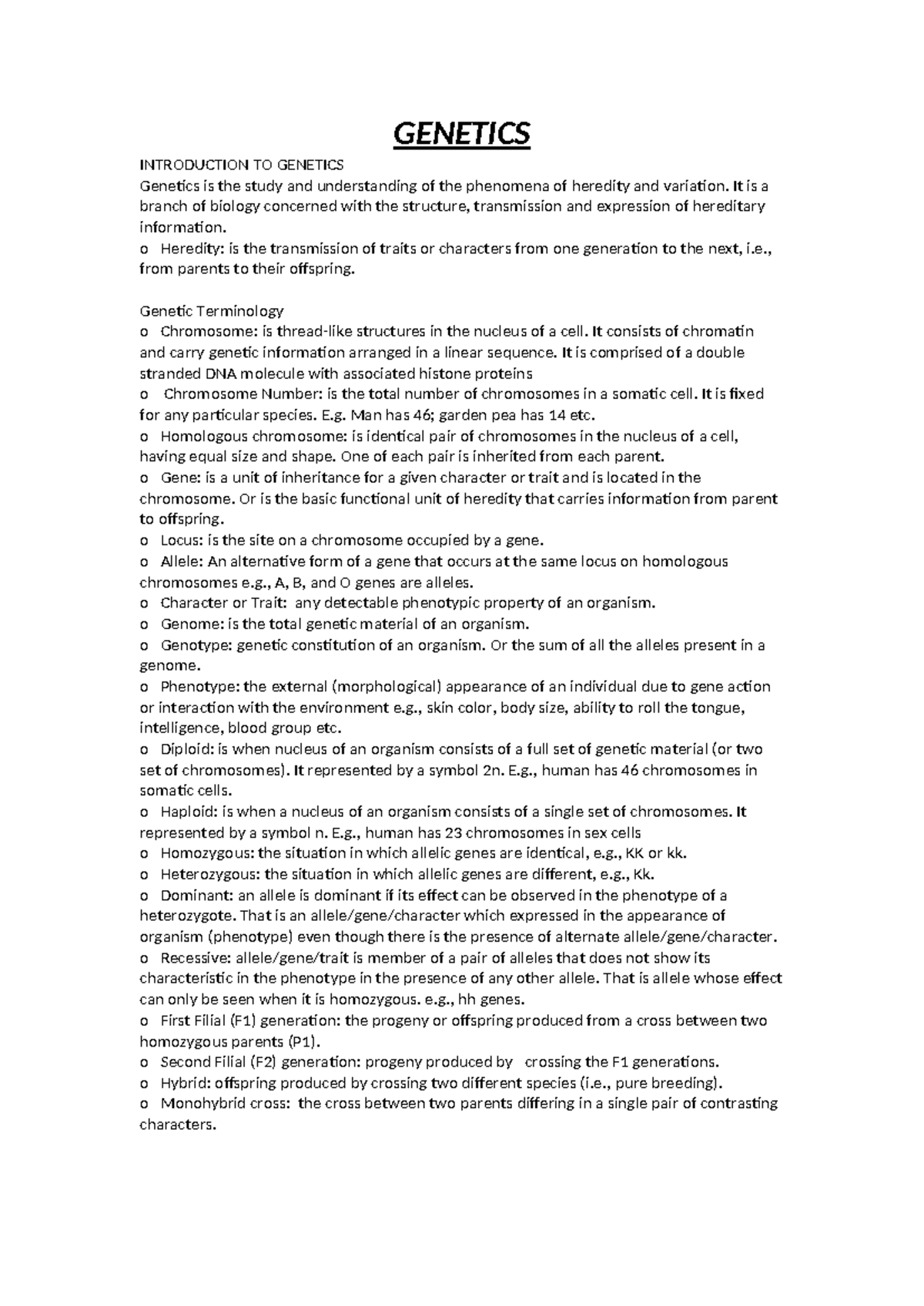 GEN 101: Introduction to Genetics - Key Concepts and Terminology - Studocu