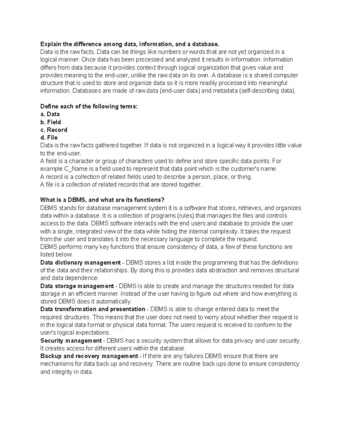 Homework 1: Understanding Data, Information, and Databases (DB 101 ...