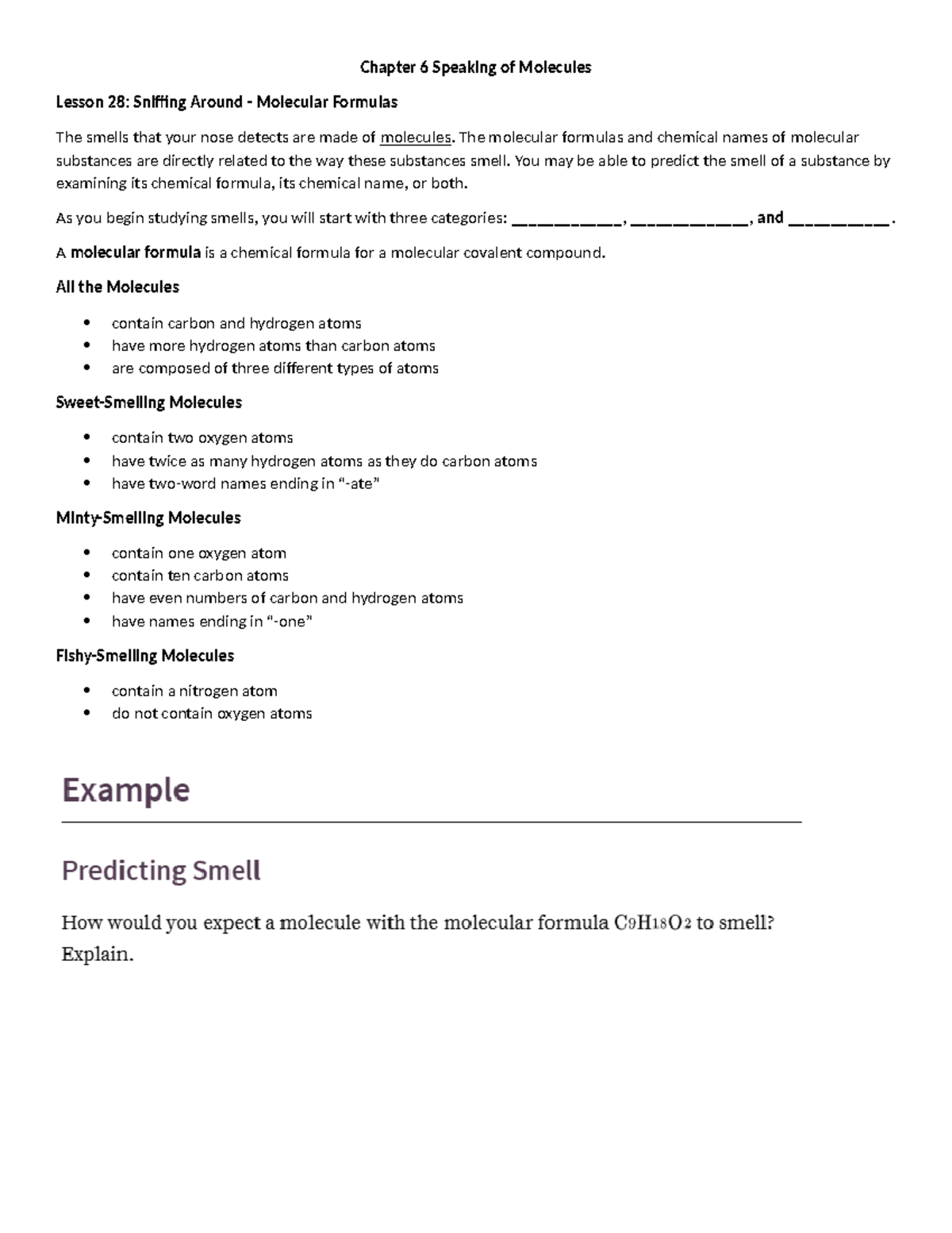 Chemistry 6 Review: Exploring Molecular Formulas and Smells - Studocu