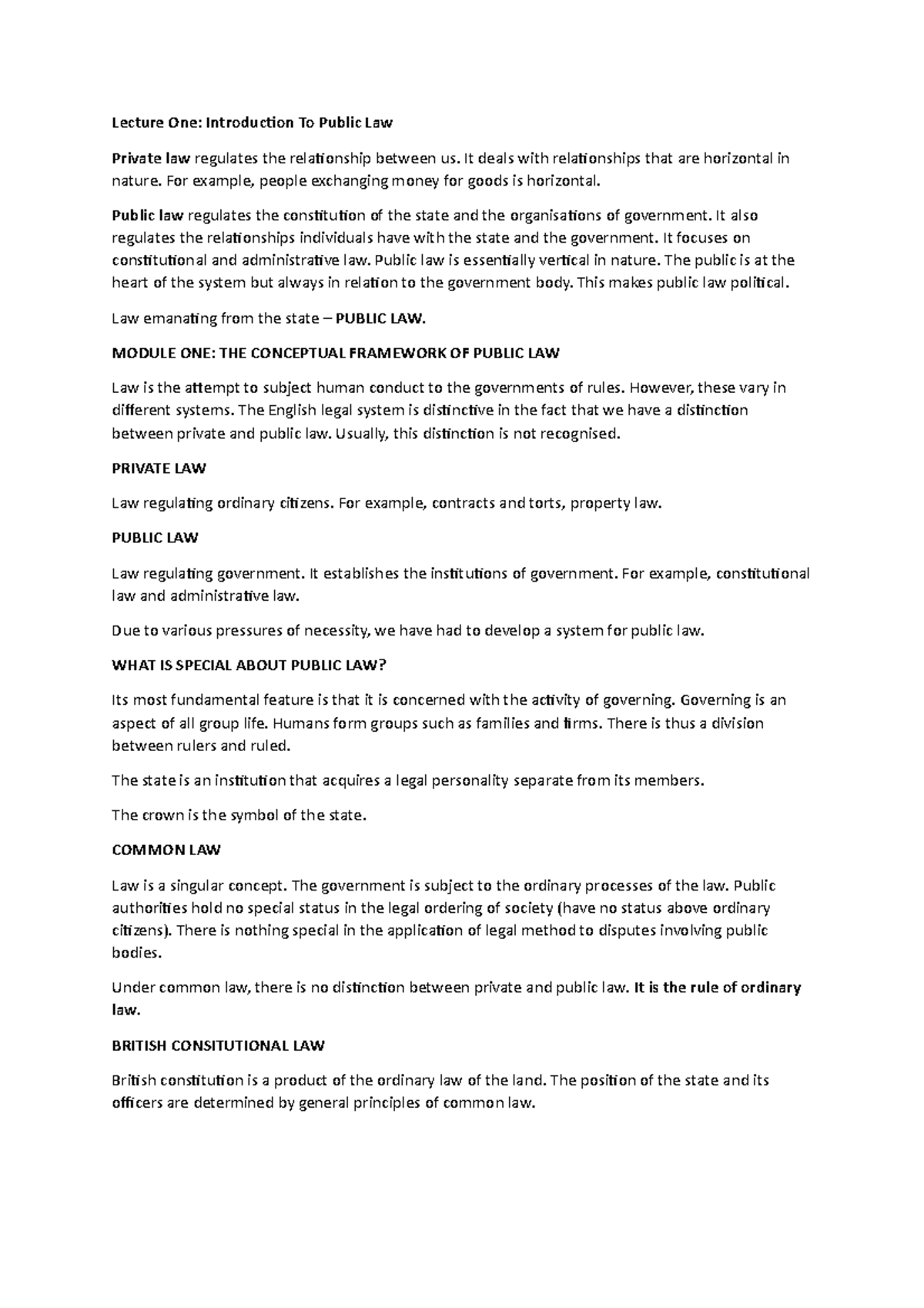 Introduction to Public Law: Concepts & Distinctions in Module 1 - Studocu