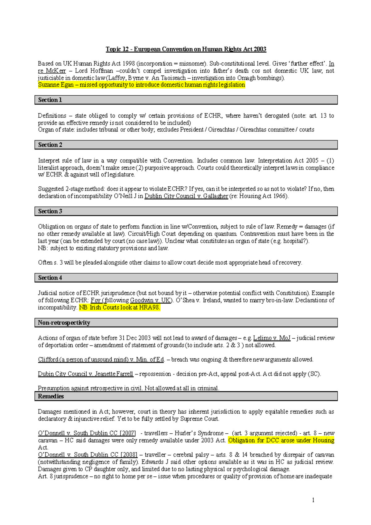 Impact of the European Convention on Human Rights Act 2003: Analysis ...