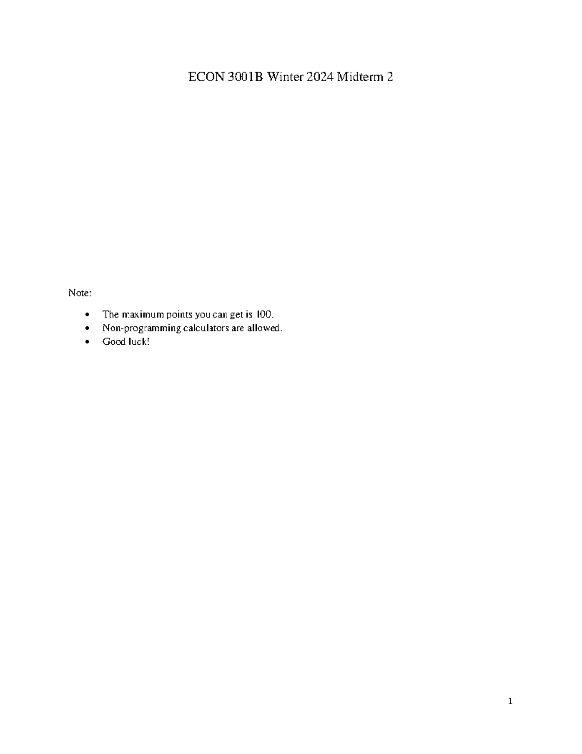 ECON 3001 Winter 2024 Midterm 2 Study Guide and Solutions - Studocu