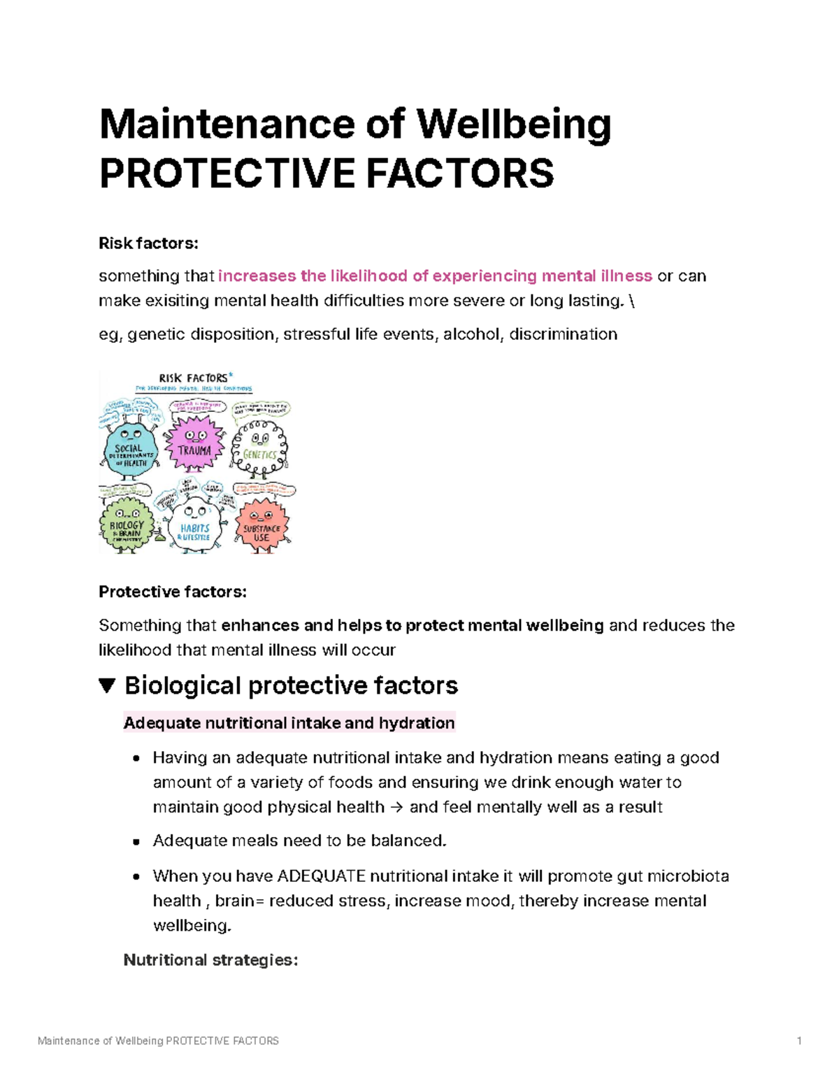 Maintenance of Wellbeing: Protective Factors in Mental Health (UNIT 4 ...