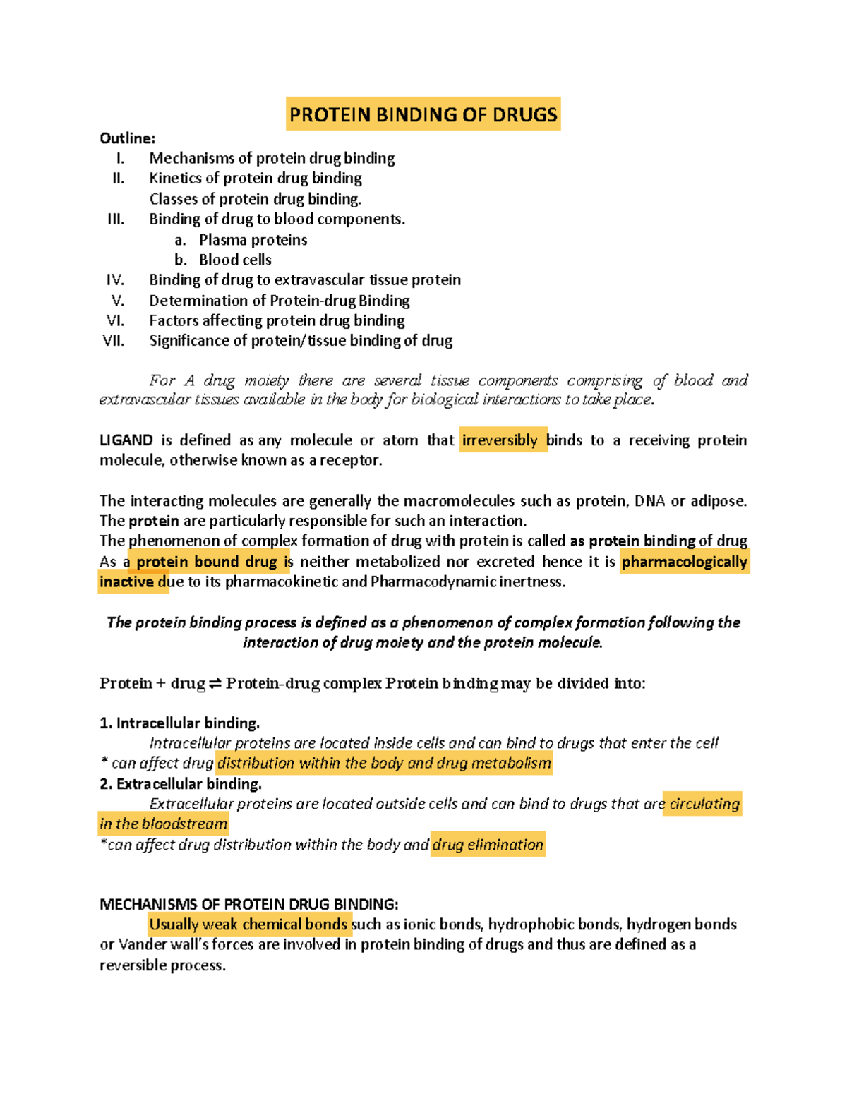 Biopharm PB Vd - sffsdf - PROTEIN BINDING OF DRUGS Outline: I ...