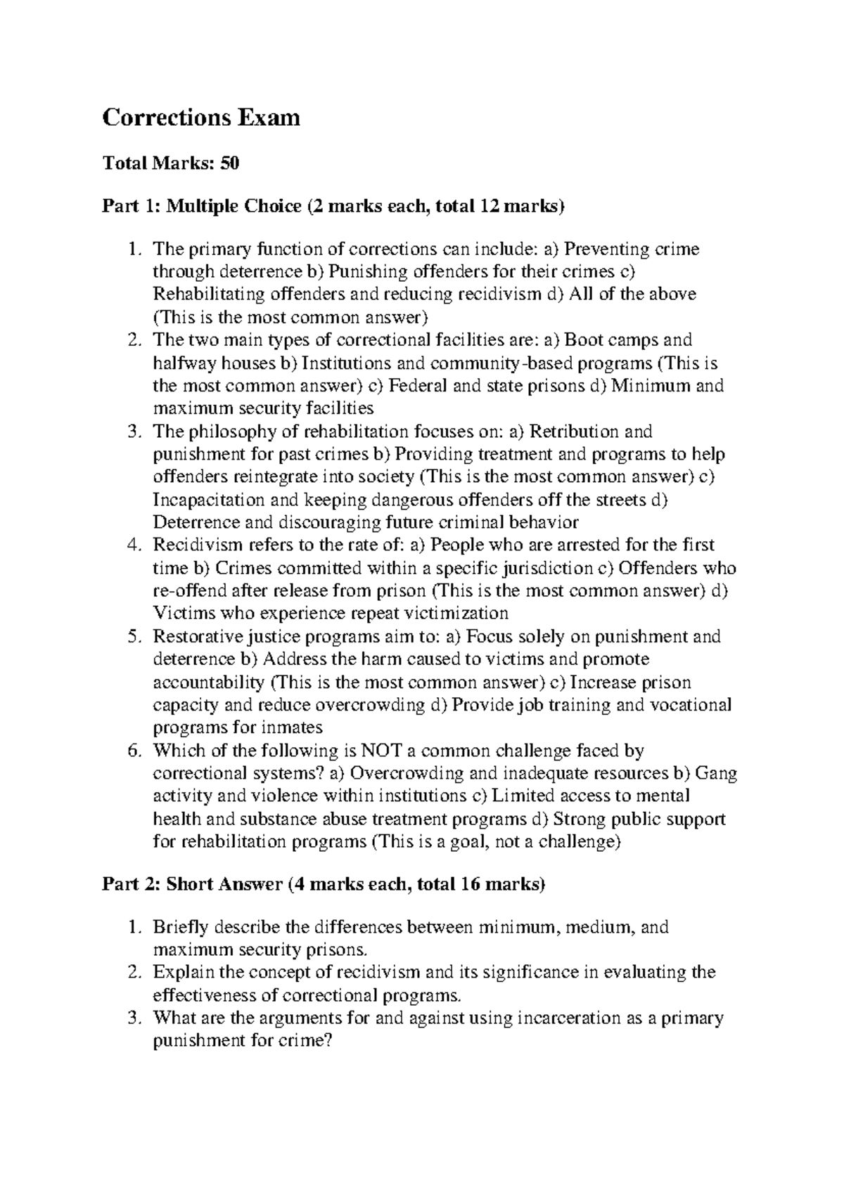 Corrections Exam Study Guide: Key Concepts & Questions - Studocu