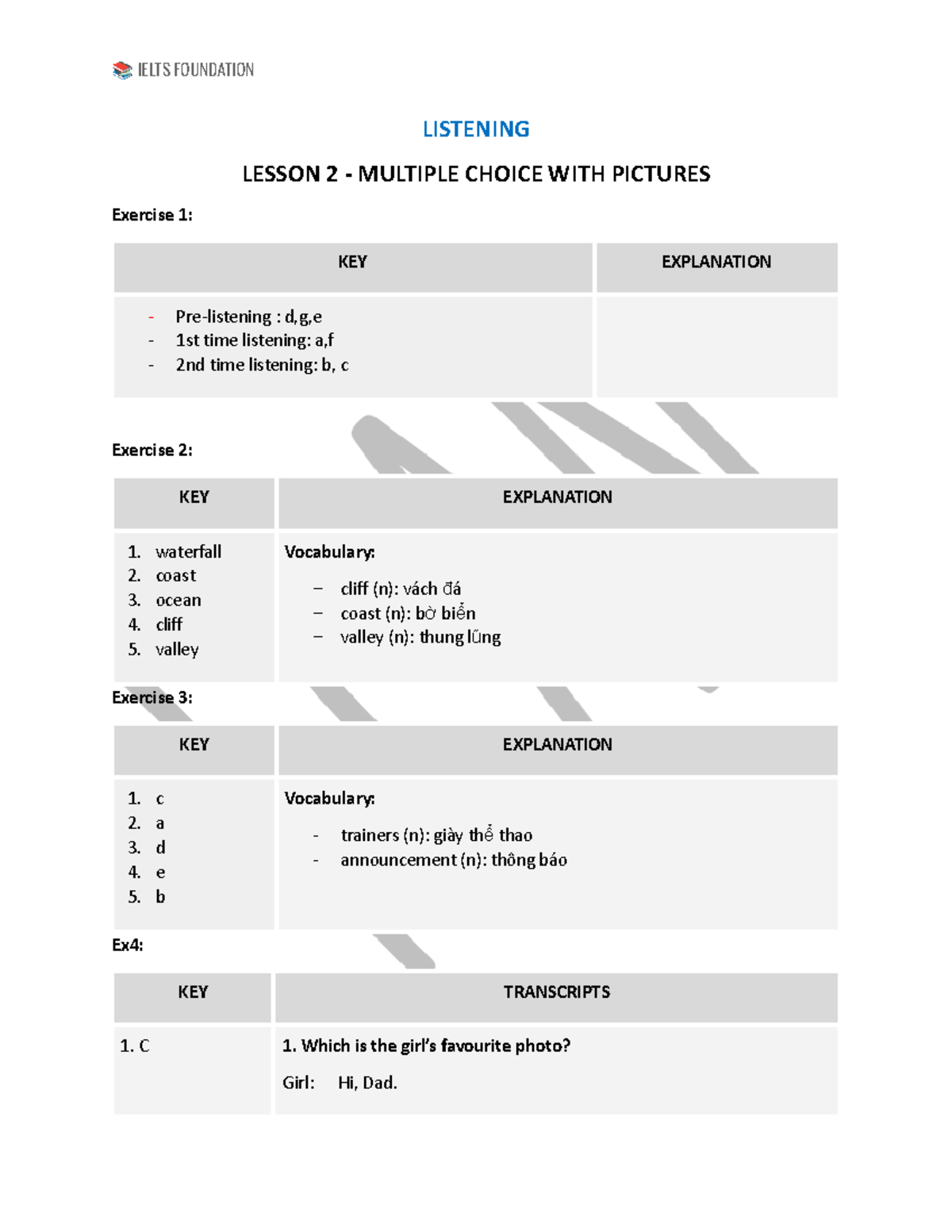Listening 2 - Key - Anh - LISTENING LESSON 2 - MULTIPLE CHOICE WITH ...