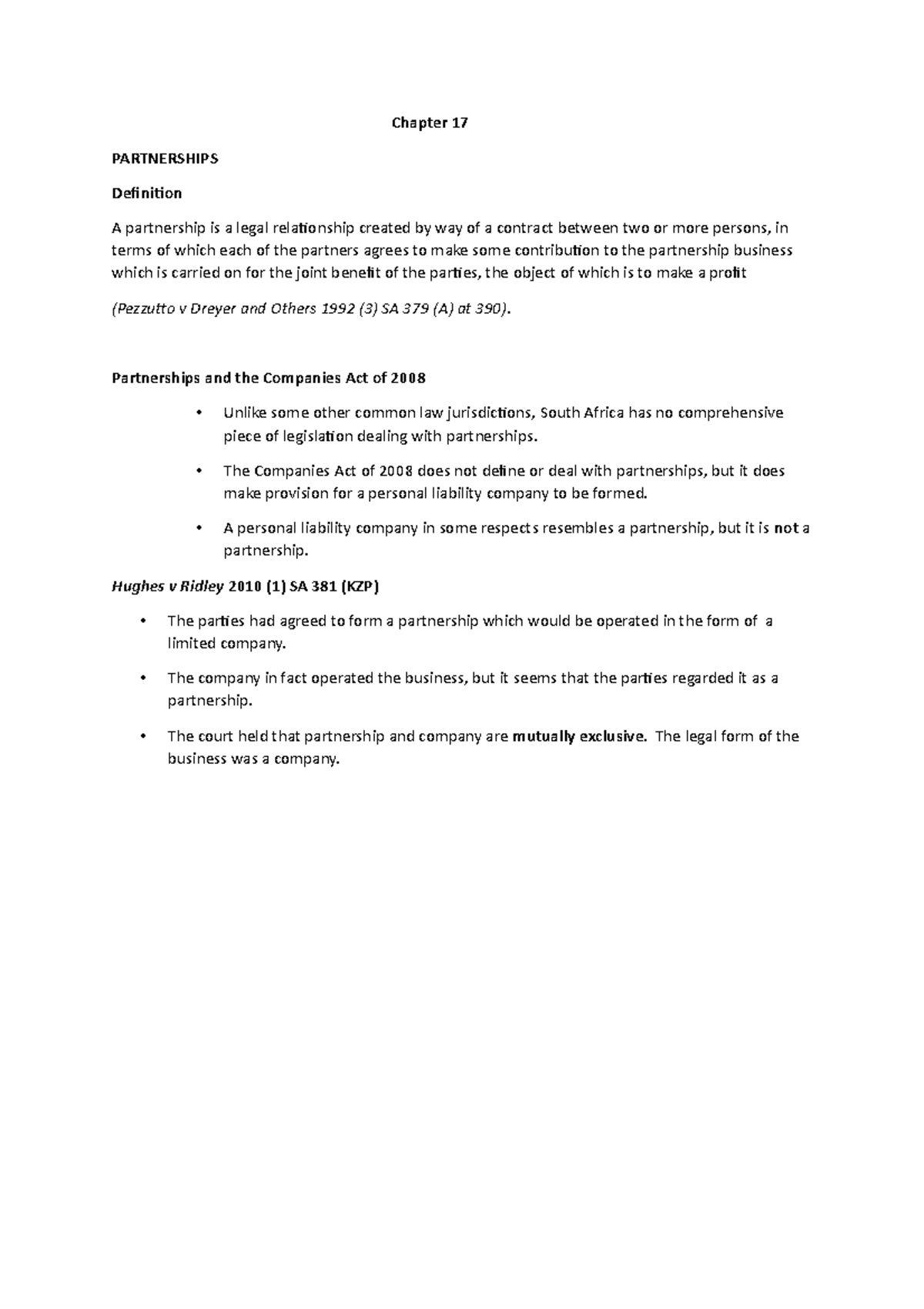 Partnerships in Law: Chapter 17 Analysis and Key Insights - Studocu