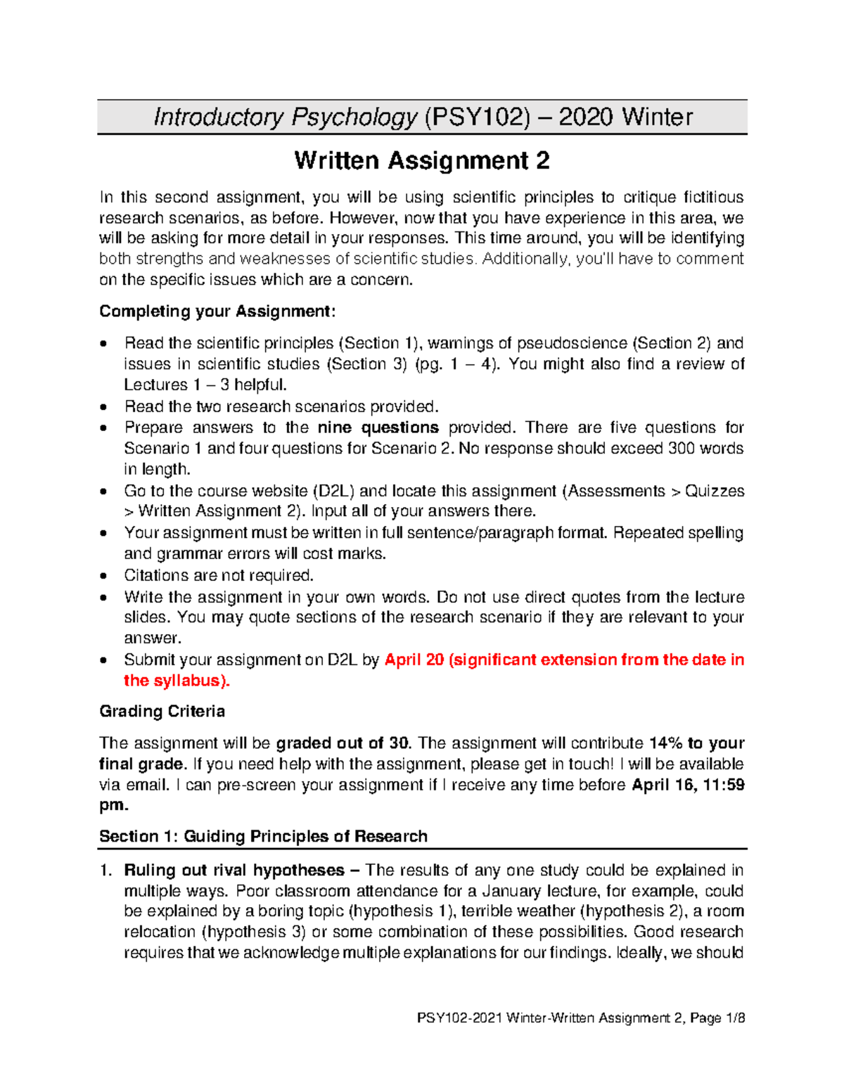 PSY102 - Written Assignment 2 - Introductory Psychology (PSY102) – 2020 ...