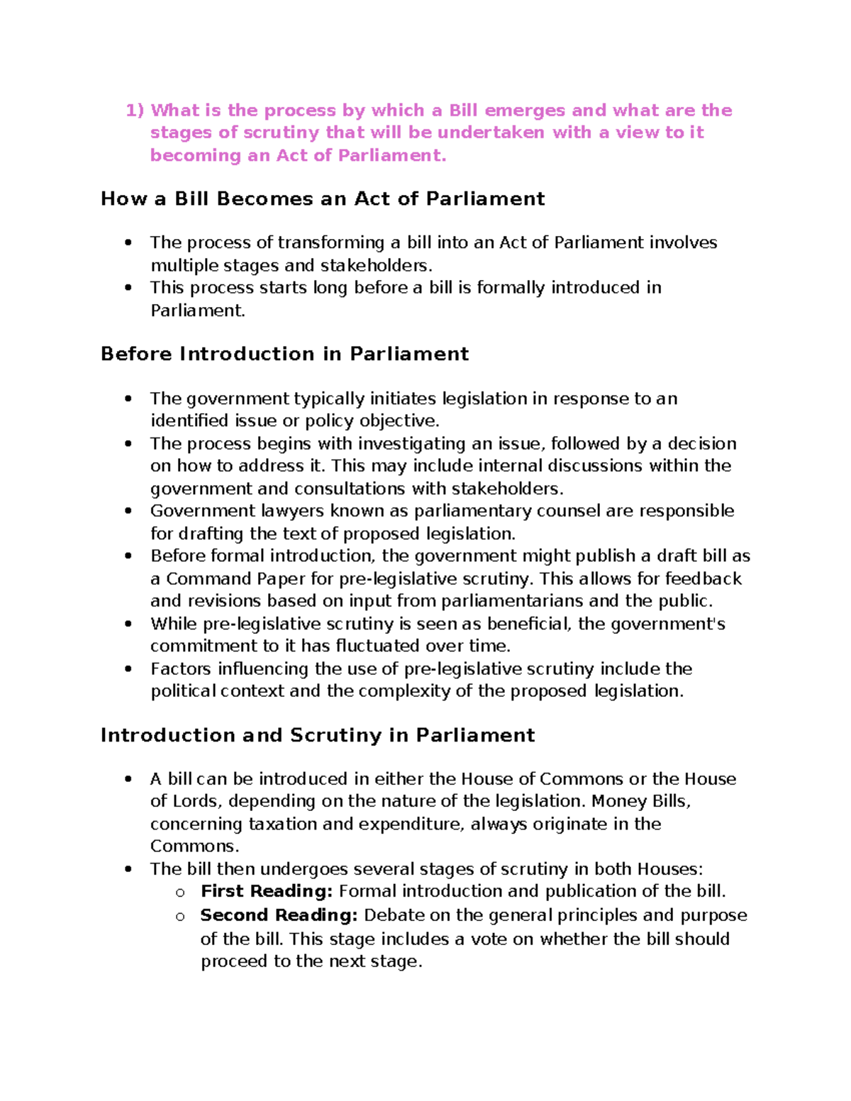 Primary + Delegated legislation - Tutorial - 1) What is the process by ...